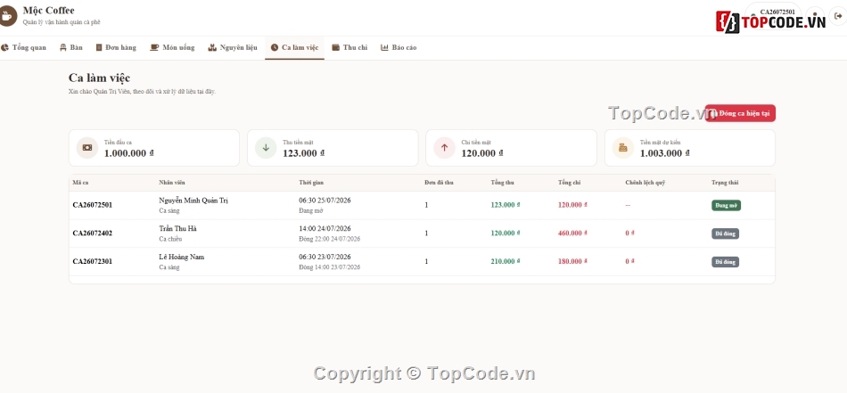Website quản lý,quản lý cà phê,Web quản lý quán cà phê